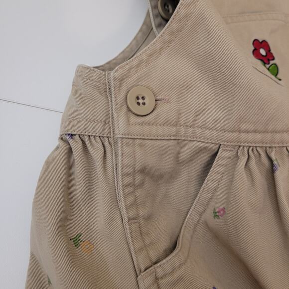 Carter’s Girls 4T Khaki Floral Embroidered Overall Jumper Dress 100% Cotton - Picture 9 of 13